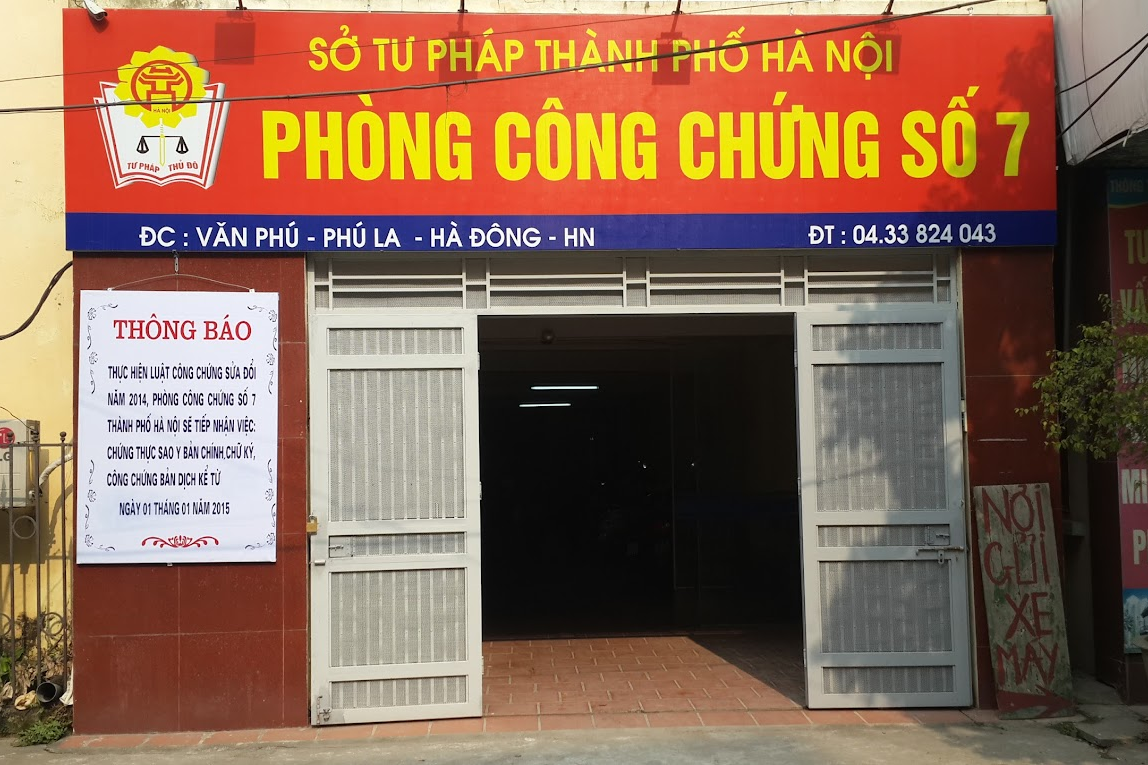 Liên hệ Phòng công chứng số 7 thành phố Hà Nội Hà Đông Hà Nội